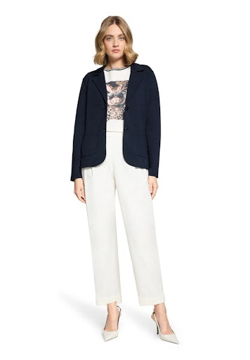 Betty Barclay Dark Blue Fitted Jersey Jacket with Lapel Collar, Patch Pockets 47151761