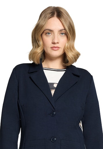 Betty Barclay Dark Blue Fitted Jersey Jacket with Lapel Collar, Patch Pockets 47151761