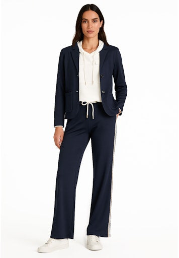 Betty Barclay Dark Blue Pull-On Jersey Trousers in Relaxed Fit, Mid-Rise 61451761