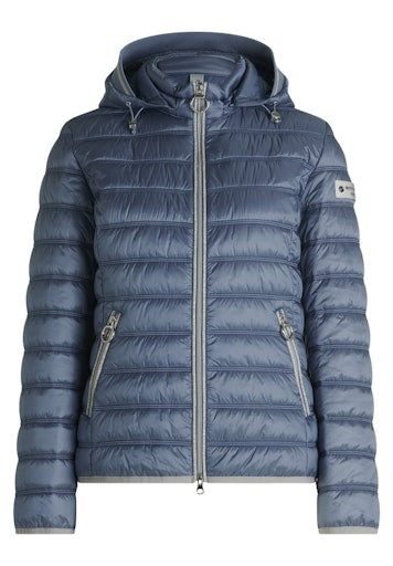 Betty Barclay Stonewash Blue Quilted Jacket, Figure-Skimming, Detachable Hood 