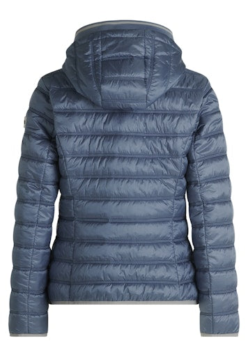 Betty Barclay Stonewash Blue Quilted Jacket, Figure-Skimming, Detachable Hood 
