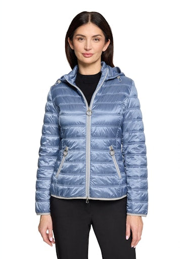 Betty Barclay Stonewash Blue Quilted Jacket, Figure-Skimming, Detachable Hood 