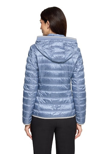 Betty Barclay Stonewash Blue Quilted Jacket, Figure-Skimming, Detachable Hood 
