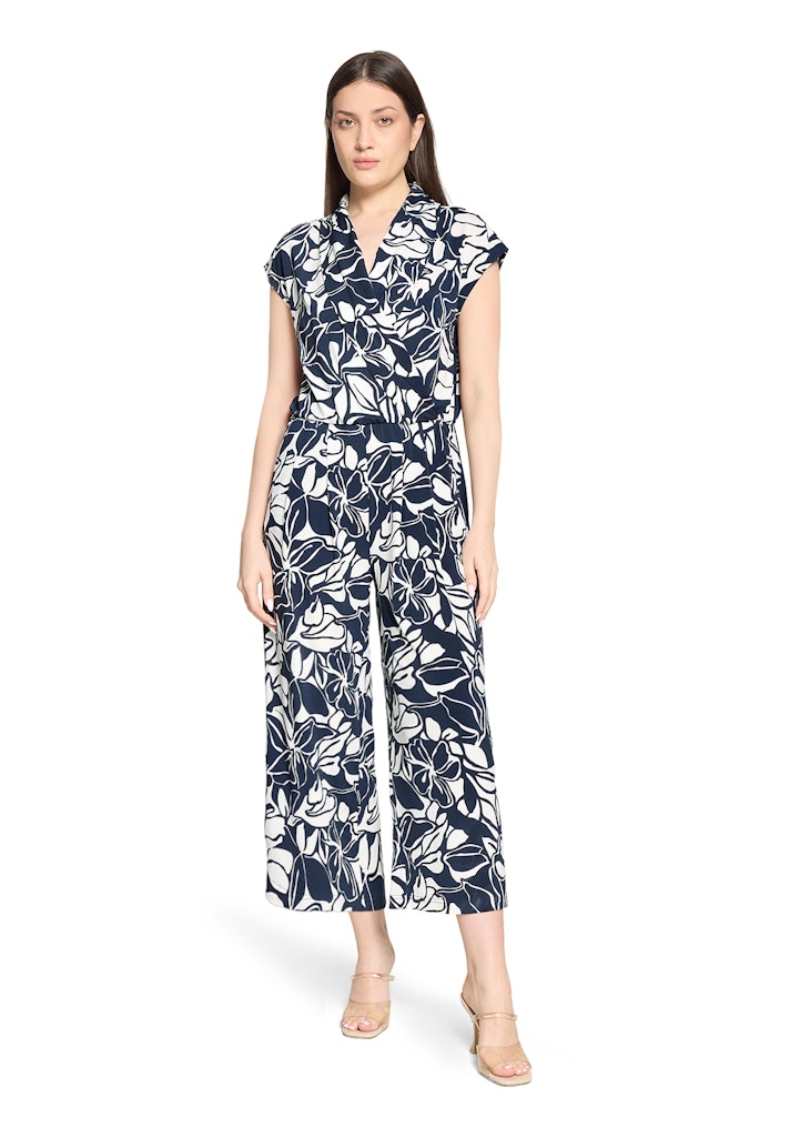 Betty Barclay Blue & White Floral Jumpsuit – 7/8 Length