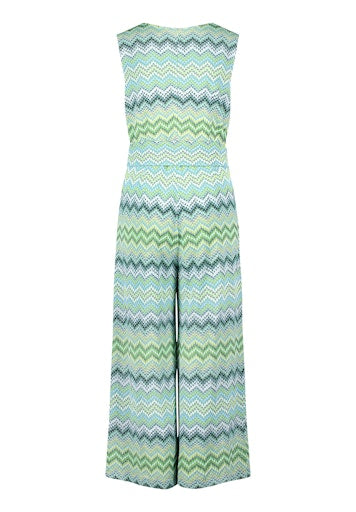 Betty Barclay Blue & Green Graphic Jumpsuit – Sleeveless, V-Neck, 7/8 Length