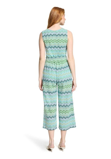 Betty Barclay Blue & Green Graphic Jumpsuit – Sleeveless, V-Neck, 7/8 Length