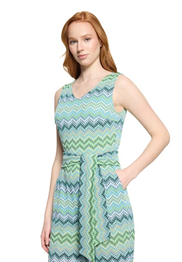 Betty Barclay Blue & Green Graphic Jumpsuit – Sleeveless, V-Neck, 7/8 Length