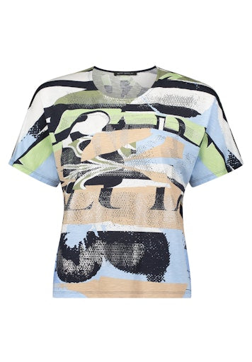 Betty Barclay Printed Short Sleeve Top, Round Neck, Rhinestone Detail 27511813
