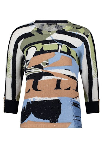 Betty Barclay Multi-Coloured Graphic Knit Sweater – Figure-Skimming, 3/4 Batwing Sleeve 54091805