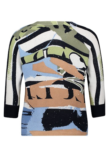 Betty Barclay Multi-Coloured Graphic Knit Sweater – Figure-Skimming, 3/4 Batwing Sleeve 54091805