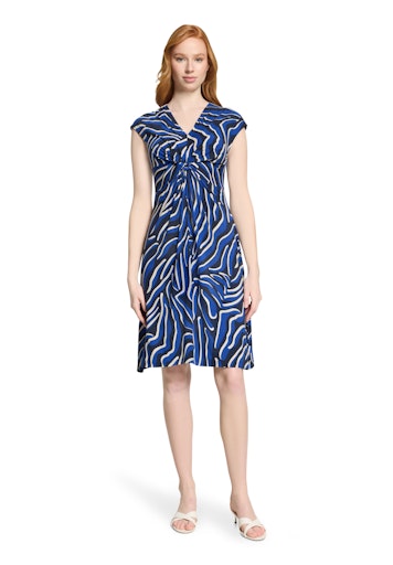 Betty Barclay Blue Animal Print V Neck Short Sleeve Mini Dress