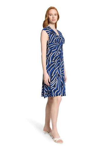 Betty Barclay Blue Animal Print V Neck Short Sleeve Mini Dress