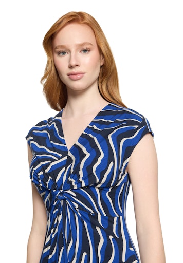 Betty Barclay Blue Animal Print V Neck Short Sleeve Mini Dress