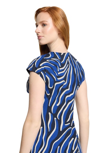 Betty Barclay Blue Animal Print V Neck Short Sleeve Mini Dress