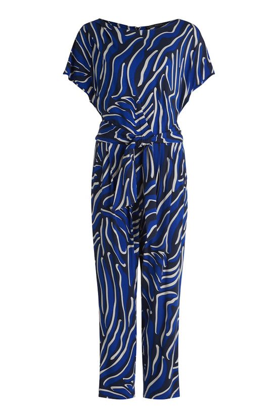 Betty Barclay Blue Animal Print Jumpsuit – 7/8 Length with Bateau Neck