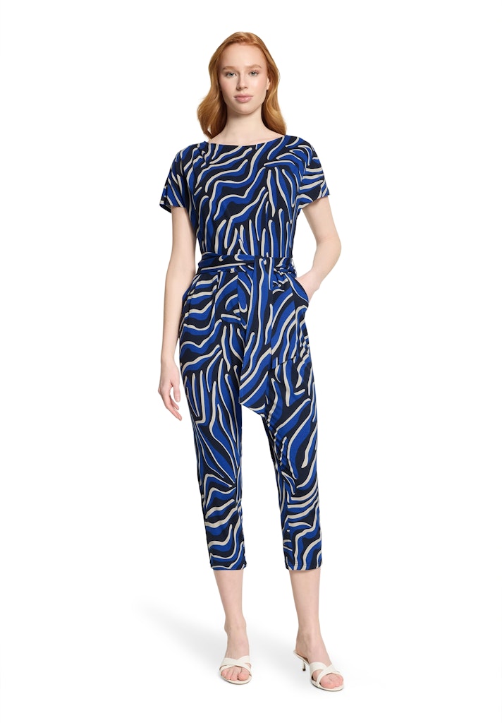 Betty Barclay Blue Animal Print Jumpsuit – 7/8 Length with Bateau Neck
