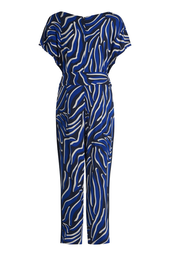 Betty Barclay Blue Animal Print Jumpsuit – 7/8 Length with Bateau Neck