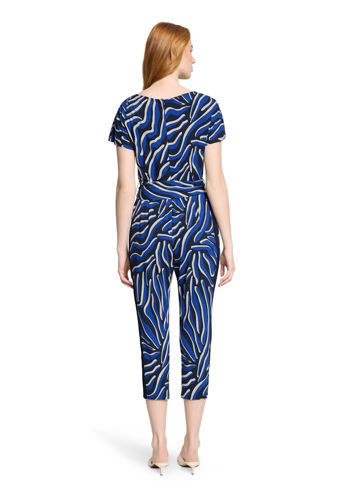 Betty Barclay Blue Animal Print Jumpsuit – 7/8 Length with Bateau Neck