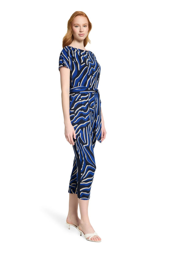 Betty Barclay Blue Animal Print Jumpsuit – 7/8 Length with Bateau Neck