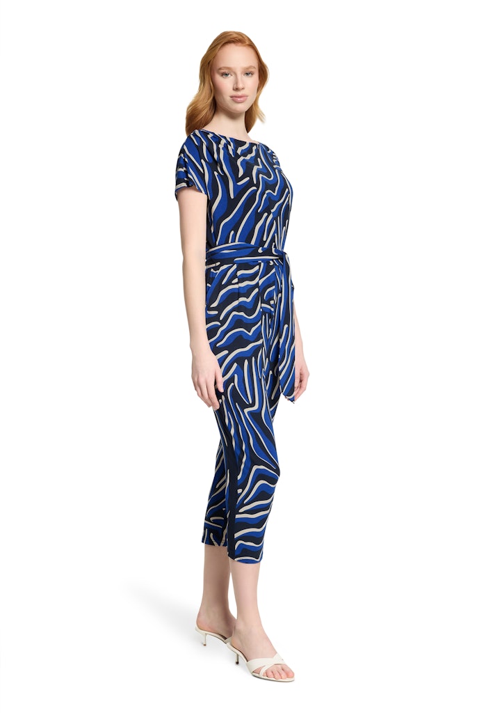 Betty Barclay Blue Animal Print Jumpsuit – 7/8 Length with Bateau Neck