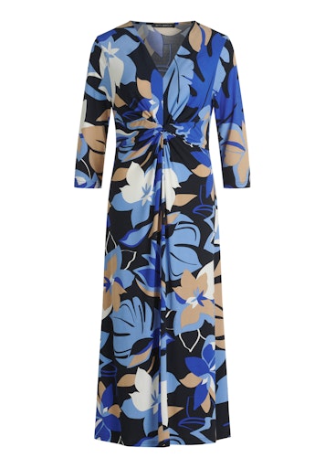 Betty Barclay Blue Floral Midi V Neck Dress with 3/4 Sleeve 18041729