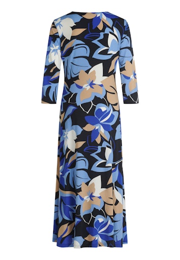 Betty Barclay Blue Floral Midi V Neck Dress with 3/4 Sleeve 18041729