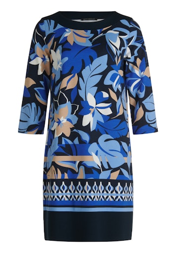 Betty Barclay Blue Floral Knee-Length Dress with Bateau Neck, 3/4 Sleeves 18071871