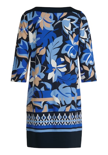 Betty Barclay Blue Floral Knee-Length Dress with Bateau Neck, 3/4 Sleeves 18071871