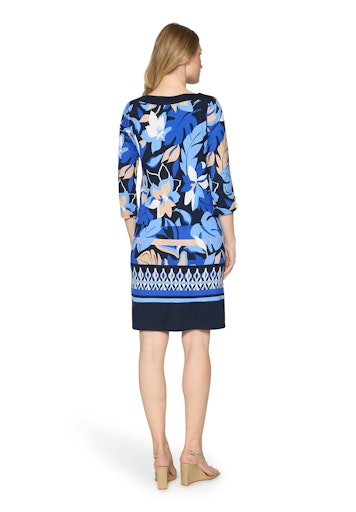 Betty Barclay Blue Floral Knee-Length Dress with Bateau Neck, 3/4 Sleeves 18071871