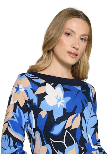 Betty Barclay Blue Floral Knee-Length Dress with Bateau Neck, 3/4 Sleeves 18071871