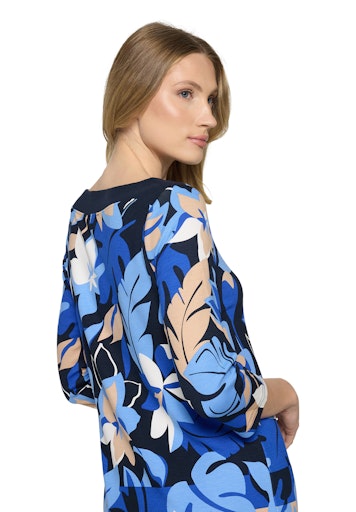 Betty Barclay Blue Floral Knee-Length Dress with Bateau Neck, 3/4 Sleeves 18071871