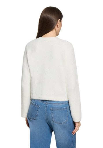 Betty Barclay White Knitted Jacket Round Neck Button Front Patch Pockets