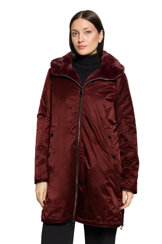 Betty Barclay Burgundy Reversible Coat with Faux Fur & Hood 71761601
