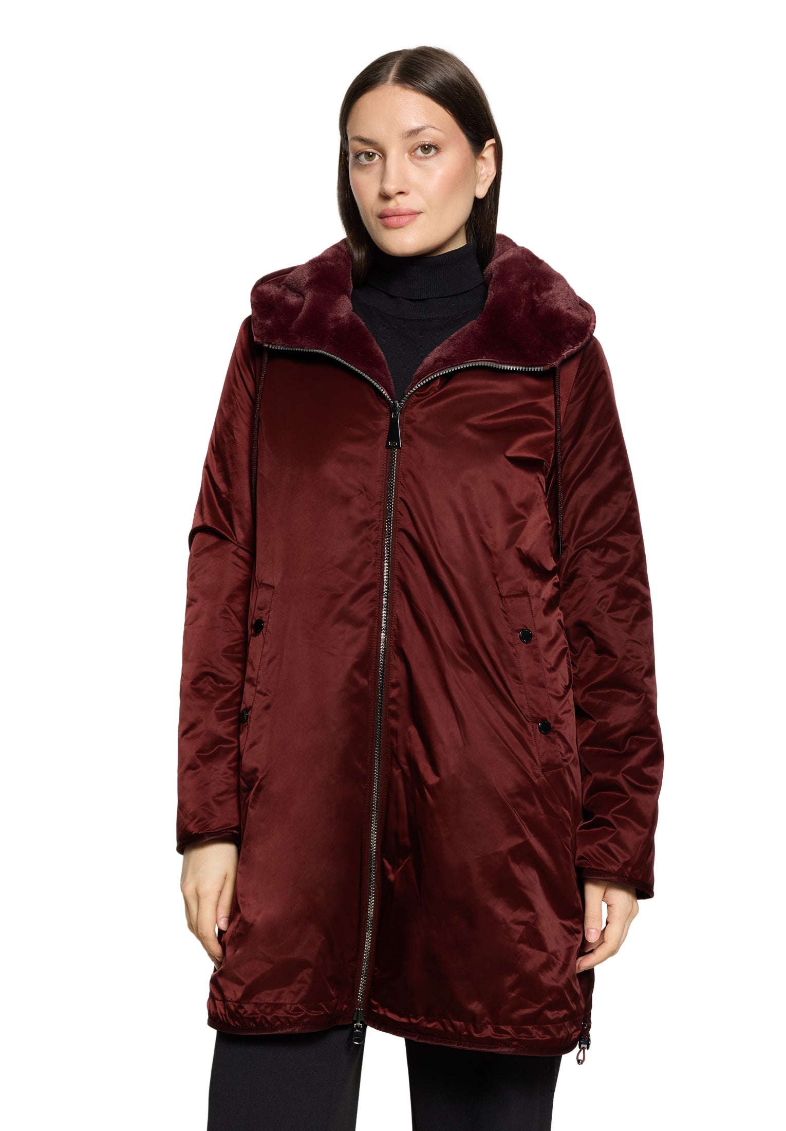 Betty Barclay Burgundy Reversible Coat with Faux Fur & Hood 71761601