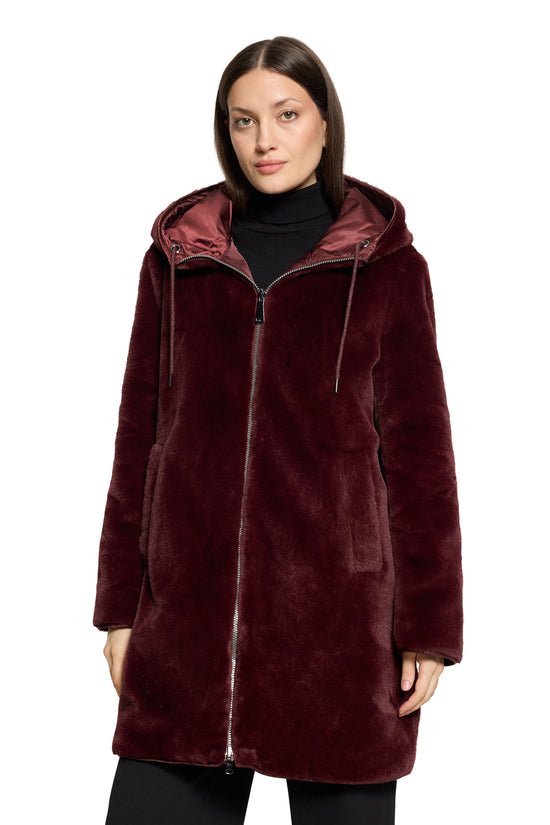 Betty Barclay Burgundy Reversible Coat with Faux Fur & Hood 71761601