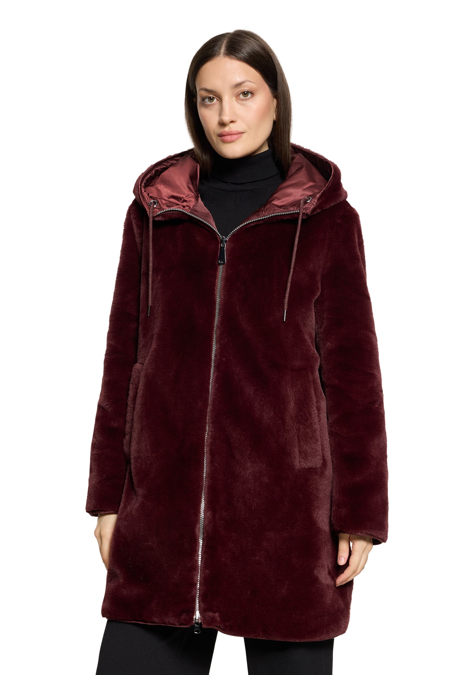 Betty Barclay Burgundy Reversible Coat with Faux Fur & Hood 71761601
