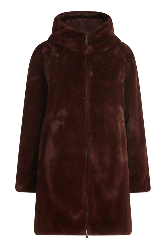Betty Barclay Burgundy Reversible Coat with Faux Fur & Hood 71761601