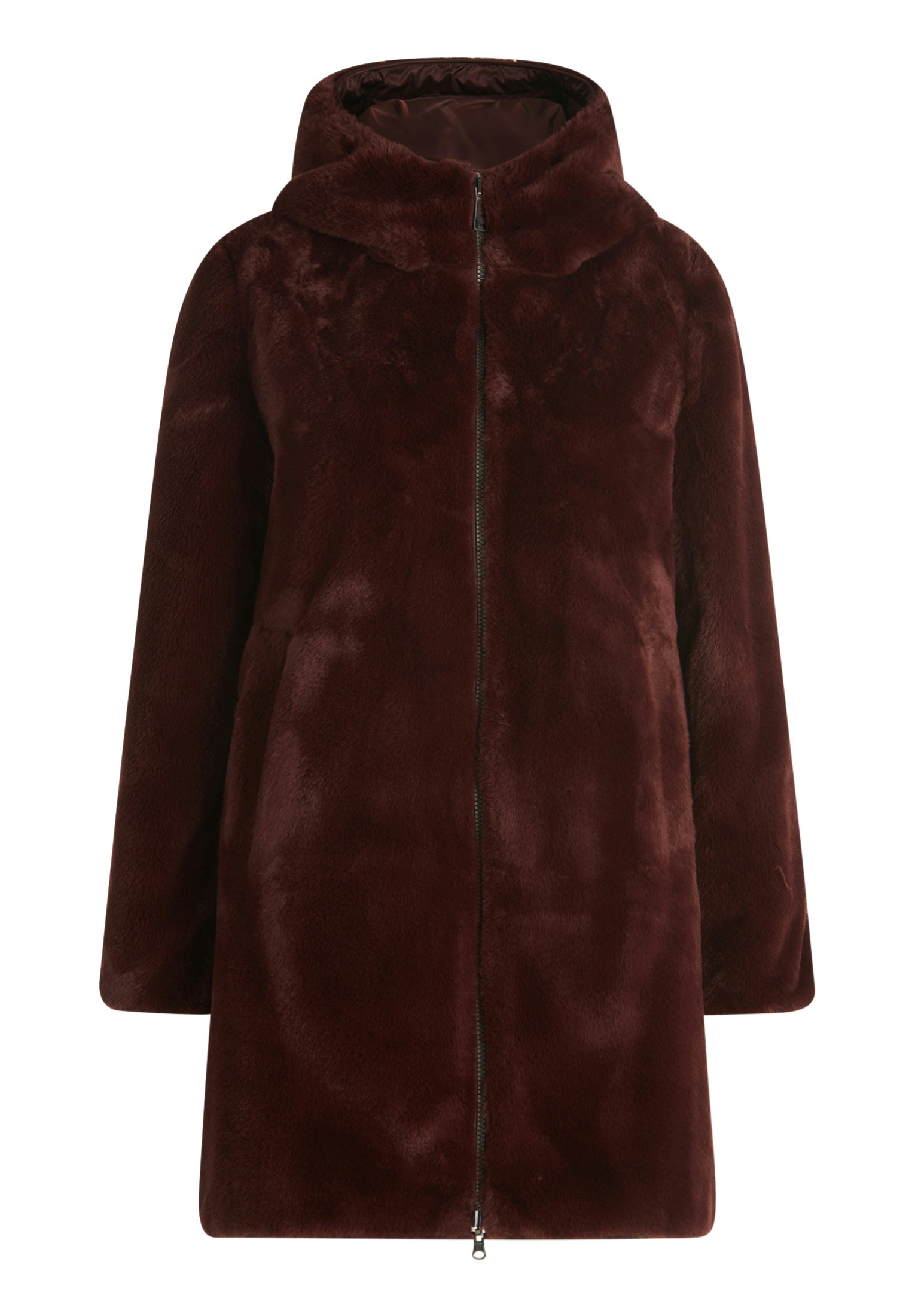 Betty Barclay Burgundy Reversible Coat with Faux Fur & Hood 71761601