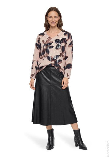 Betty Barclay Rose and Black Patterned V-Neck Sweater with Sequin Detail