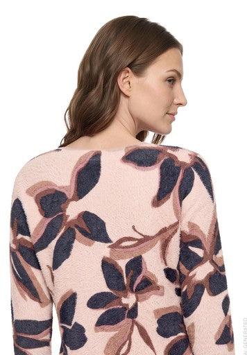 Betty Barclay Rose and Black Patterned V-Neck Sweater with Sequin Detail