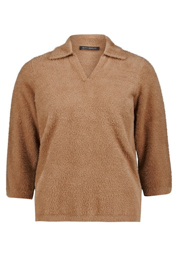 Betty Barclay Beige Fluffy Polo Top 3/4 Sleeve
