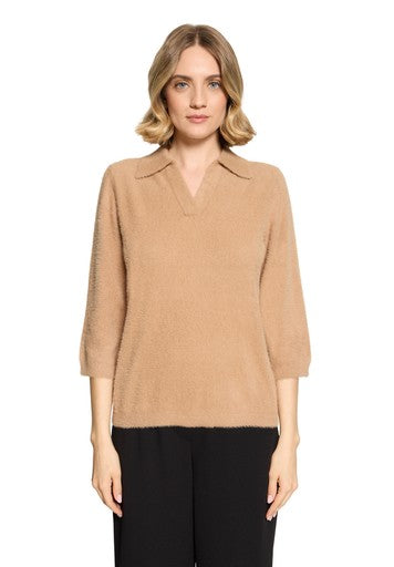 Betty Barclay Beige Fluffy Polo Top 3/4 Sleeve