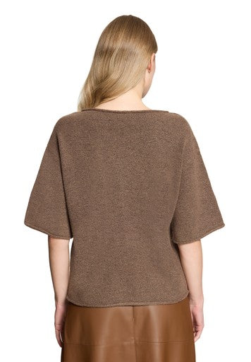 Betty Barclay Coffee Knit Sweater Short Sleeve Round Neck Relaxed Fit