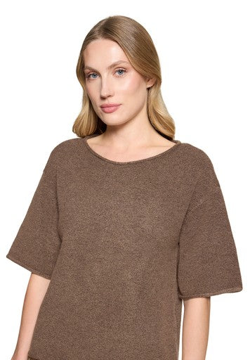 Betty Barclay Coffee Knit Sweater Short Sleeve Round Neck Relaxed Fit