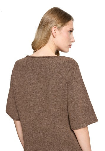 Betty Barclay Coffee Knit Sweater Short Sleeve Round Neck Relaxed Fit