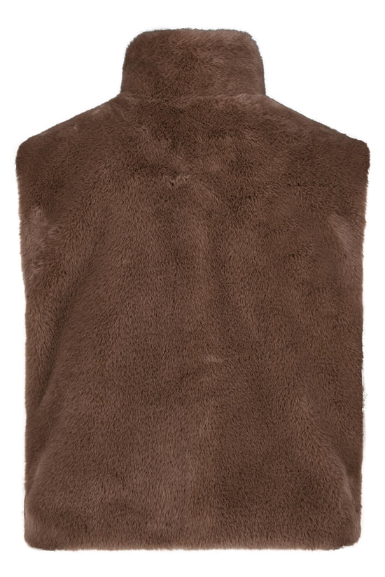 Betty Barclay Coffee Faux Fur Gilet with Stand-Up Collar