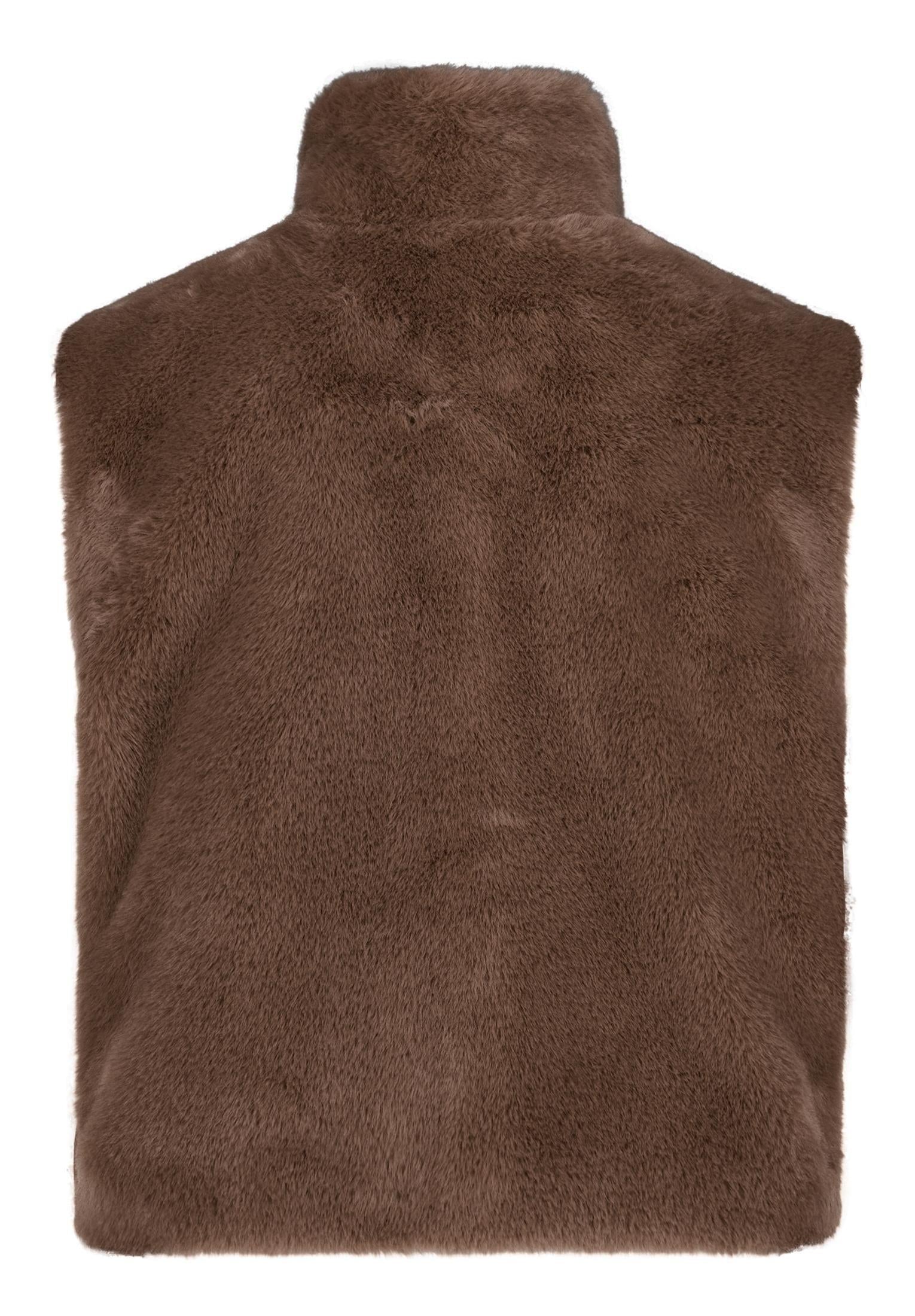 Betty Barclay Coffee Faux Fur Gilet with Stand-Up Collar