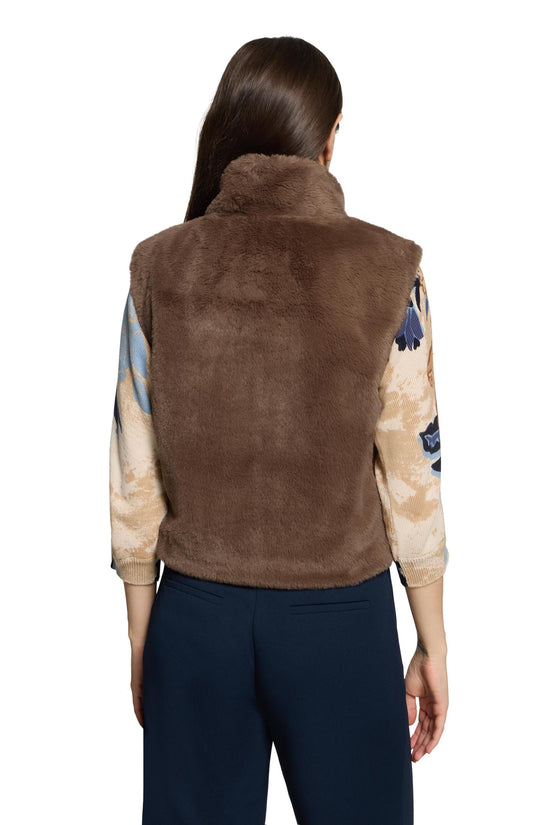 Betty Barclay Coffee Faux Fur Gilet with Stand-Up Collar