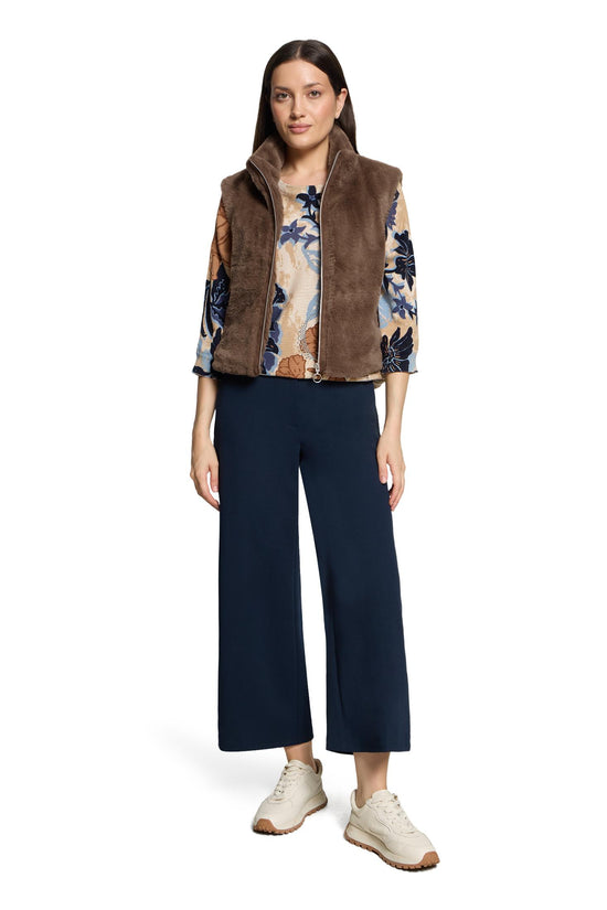 Betty Barclay Coffee Faux Fur Gilet with Stand-Up Collar
