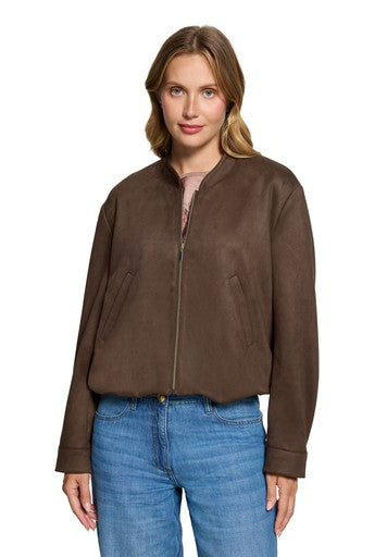 Betty Barclay Muscat Faux Suede Bomber Jacket with Zip Fastening